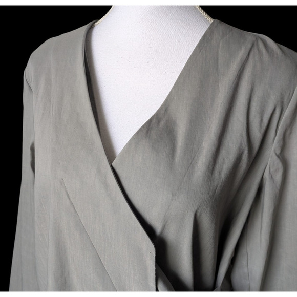 Crea Concept Gray Linen Blend Long Sleeve V Neck Wrap Blouse Top Size 40 Medium - Picture 5 of 12